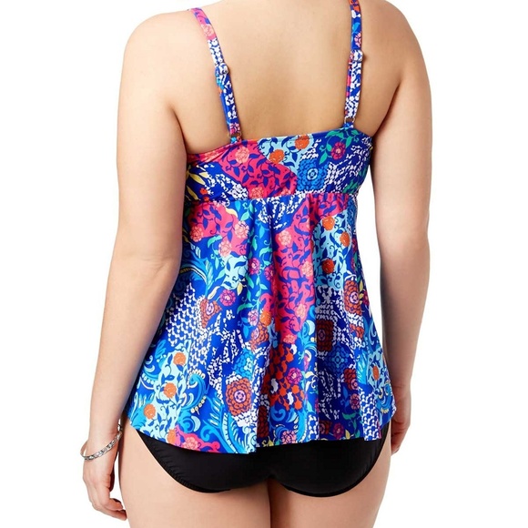Swim Solutions Floral-Print Draped Tankini Top - Picture 4 of 7